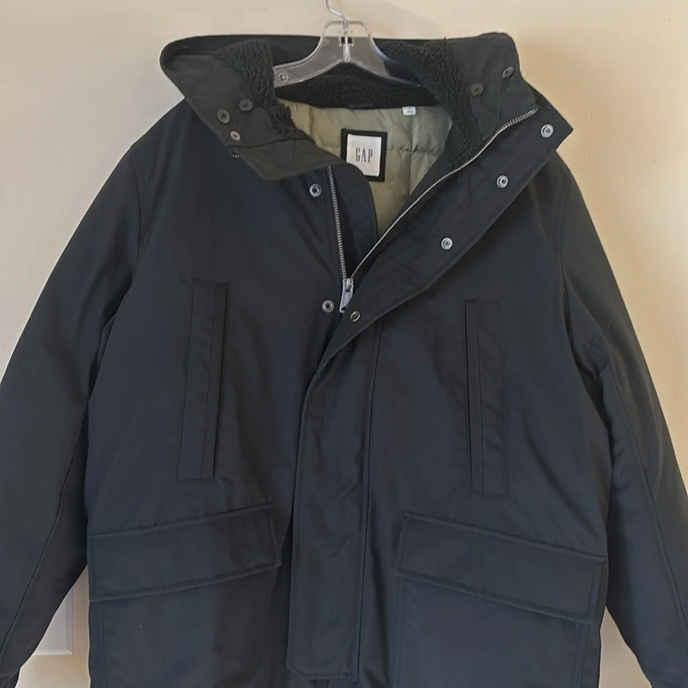 Gap Men’s Black Winter‎ Parka Cold Control Max Snorkel Hooded Coat Size XL